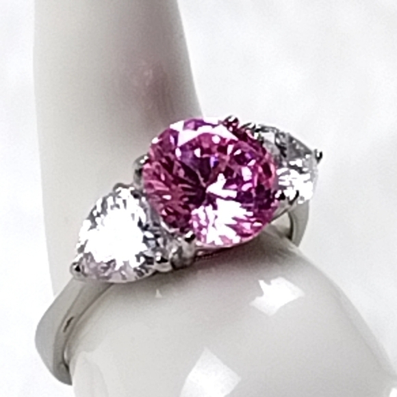 Women's Pink Cocktail Silver Ring Hypoallergenic - Picture 1 of 13